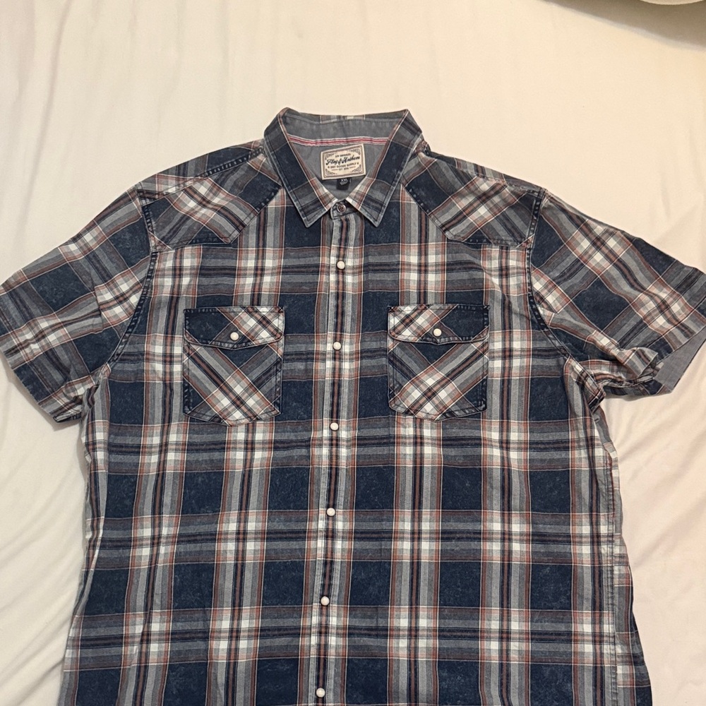 Men's Plaid Button-Down Shirt - Navy and White